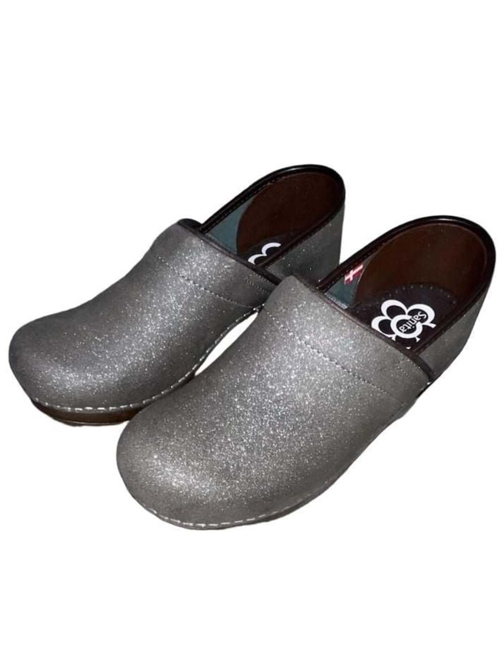 Sanita Professional Metallic Silver Glitter  Closed Back Clogs